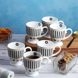 Aura White & Black Floral Printed Ceramic Glossy Mugs Set of Cups and Mugs-53