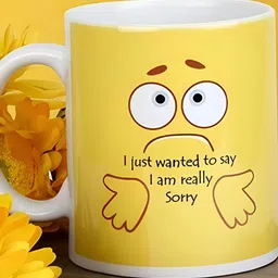fnp White & Yellow Typography Printed Ceramic Glossy Mug 325ml-44
