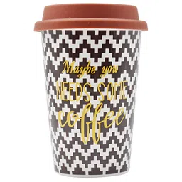 Kookee White & Black Printed Ceramic Tumbler With Lid 350 ML-image-14