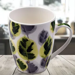Kookee White & Green Floral Printed Ceramic Glossy Mug 325 ml-13