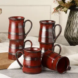 MIAH Decor Pack of 6 Red Textured Stoneware Glossy Cups-39