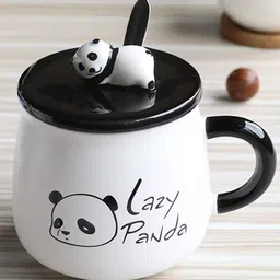 BonZeaL White & Black Hand Painted Solid Ceramic Glossy Mug-49