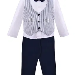 Wish Karo Boys Navy Blue & White Striped Shirt with Trousers-30