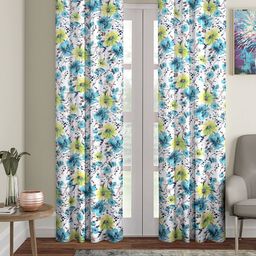 Cortina White & Blue Set of 2 Floral Long Door Curtains-12