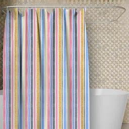 Kuber Industries Pink & Blue Striped Shower Curtains-39