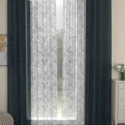 ROSARA HOME Dove Chanderi Navy Blue & White 4 Pieces Sheer Door Curtains-image-81