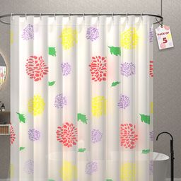 Kuber Industries 5-Pcs White & Purple Durable Shower Curtains-78
