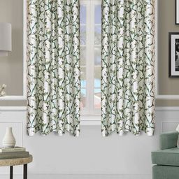 Aura Green Set of 2 Floral Room Darkening Window Curtain-image-11