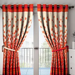 Home Sizzler Red & Beige Set of 2 Door Curtains-22