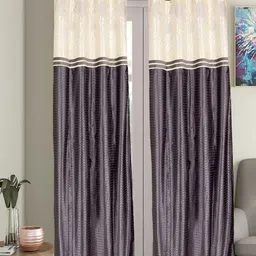 MFD HOME FURNISHING Grey & Cream-Coloured Set of 2 Door Curtains-12