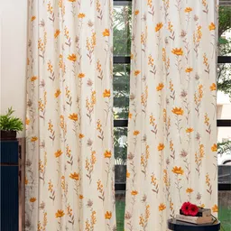 URBAN SPACE White & Yellow 2 Pieces Floral Printed Door Curtains-75