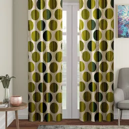 Cortina Set of 2 Olive Polka Dots Printed Door Curtains-11