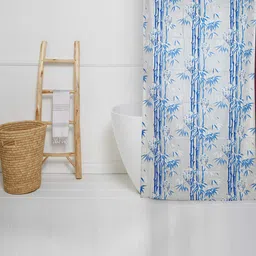 Kuber Industries Blue & White Printed Shower Curtains-50