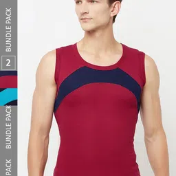 T.T. Titanic Designer Pack Of 2 Colourblocked Pure Cotton Gym Vests-image-66