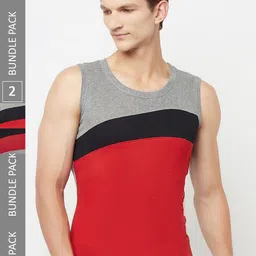 T.T. Men Pack Of 2 Titanic Designer Pure Cotton Colourblocked Gym Vests-image-63