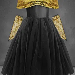 A.T.U.N. Girls Black & Gold-Toned Off-Shoulder Net Maxi Dress with Gloves-picture-38