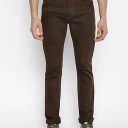 Cantabil Men Olive Green Solid Cotton Regular Fit Jeans-33