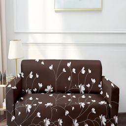 Stuff N' Fluff Brown & White Floral Printed 2 Seater Sofa Cover With Arms-15