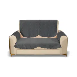 Sparrow world Grey 4 Pieces Quilted Velvet 2 Seater Sofa Covers With Arms-56