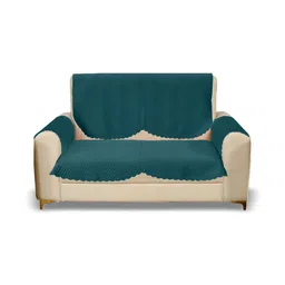 Sparrow world Teal Green 4 Pieces Quilted Velvet 2 Seater Sofa Covers With Arms-image-12