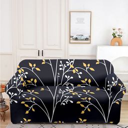 Aura Black Printed Double Seater Sofa Cover With Arms-image-73