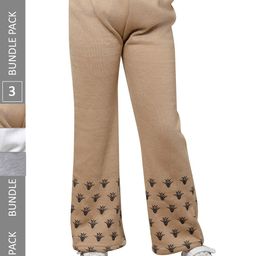 IndiWeaves Girls Pack of 3 Bottom Printed Straight-Fit Acrylic Track Pants-picture-48