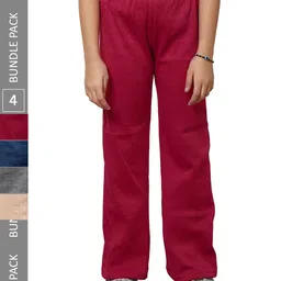 IndiWeaves Girls Pack of 4 Straight-Fit Acrylic Track Pants-image-24