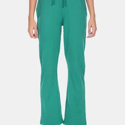 Flying Machine Women Green Solid Straight-Fit Pure Cotton Track Pants-picture-7