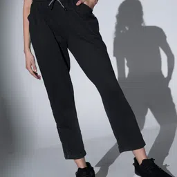 Hubberholme Women Black Slim Fit Solid Side Taping Track Pants-image-3