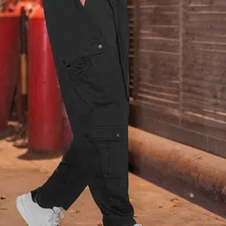 Maniac Men Loose Fit Cotton Cargos Trousers-image-92