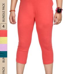 IndiWeaves Girls Pack Of 4 Pure Cotton Capris-image-105