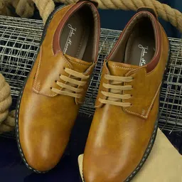 John Karsun Men Tan Textured Derbys-image-9