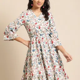 DODO & MOA White & Red Floral Crepe Dress-image-65