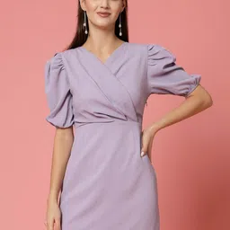 Strong And Brave V-Neck Puff Sleeves Sheath Mini Dress-picture-25