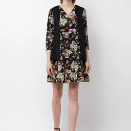 DODO & MOA Printed Floral V-Neck Fit and Flare Dress-43