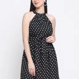 emeros Women Black Halter Neck Crepe Dress-image-34