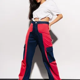 FREAKINS Women Blue & Pink Colourblocked Straight Fit High-Rise Clean Look Jeans-image-75