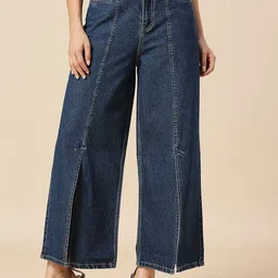 HJ HASASI Women Comfort Wide Leg High-Rise Front Slit Jeans-image-28