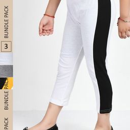 IndiWeaves Girls Pack Of 3 Side Striped Pure Cotton Capris-image-18