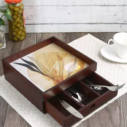 Reinvention Factory Brown & Yellow Printed Wood Drawer Organisers And Three Partition image 1