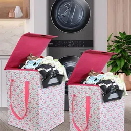 prettykrafts Set of 2 Printed Foldable Laundry Basket With Lid image 1