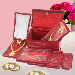 atorakushon Maroon Organisers For Jewellery Makeup Storage With 5 Pocket Pouches-42