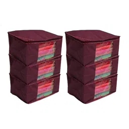 Fashion Bizz Maroon 6 Pieces Printed Saree Organizers-17