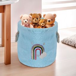 Kuber Industries Blue & Red Self Design Tote Basket for Storage With Handles Organiser-0