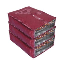 Kuber Industries Pack Of 3 Maroon Dot Printed Shirt Organisers-26