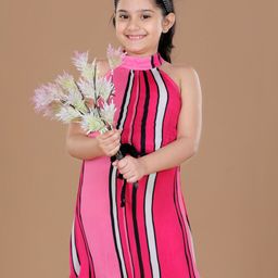 StyleStone Pink Striped Crepe A-Line Dress-picture-15