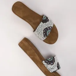 THE WHITE POLE Embellished Suede Ethnic Platform Heels-17