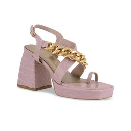 London Rag Women Pink Embellished PU Party Block Heels-picture-15