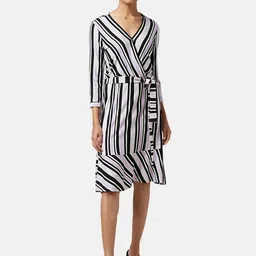 Annabelle by Pantaloons V-Neck Striped Wrap Formal Dress-image-64