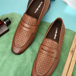 pelle albero Men Textured Leather Formal Penny Loafers-image-65